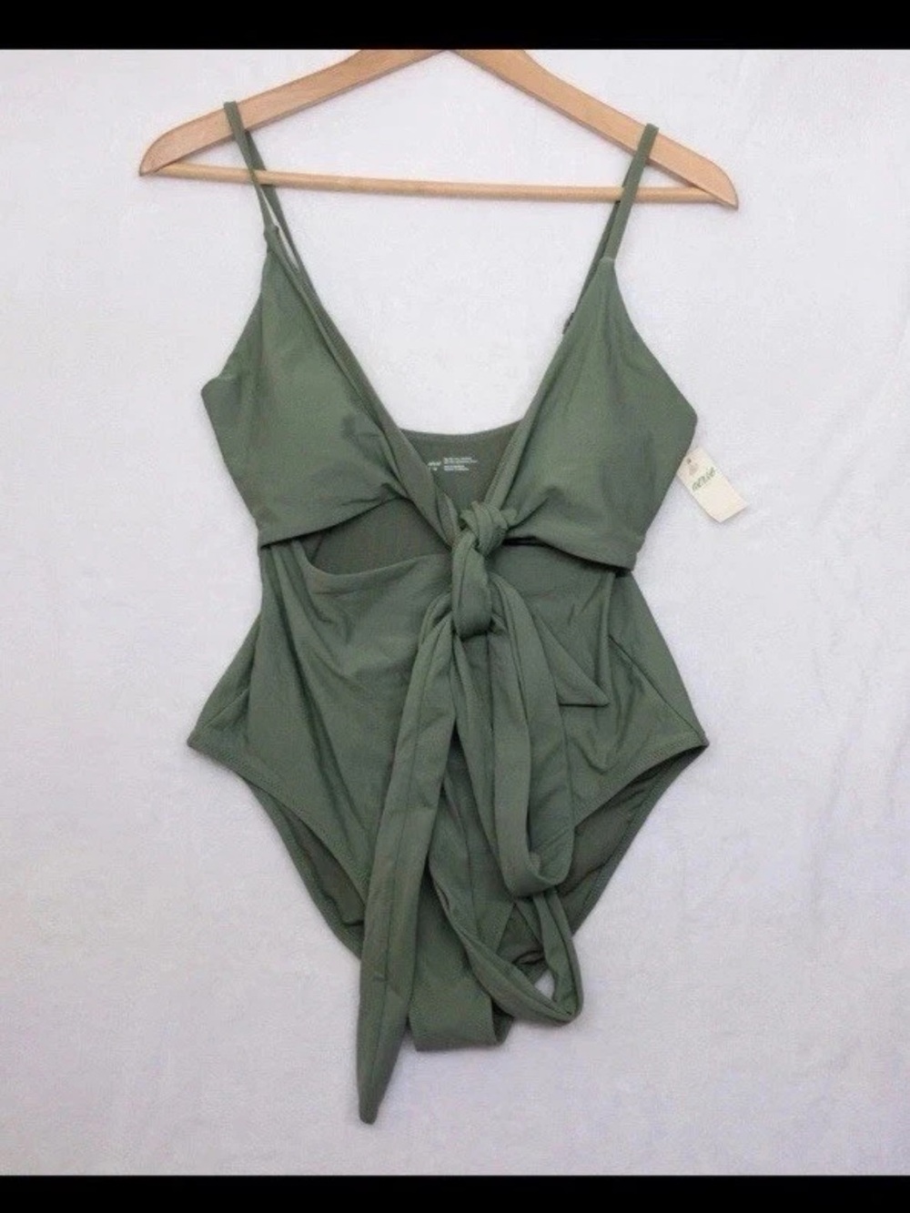 Aerie Long Wrap Tie One Piece Swimsuit Womens Medium Olive Green Full Coverage